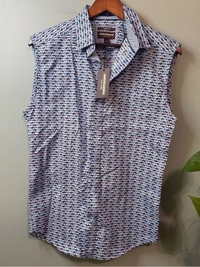 Johnston & Murphy NWT ALTERED Sleeveless Shark Print Shirt Men’s Small Slim Fit